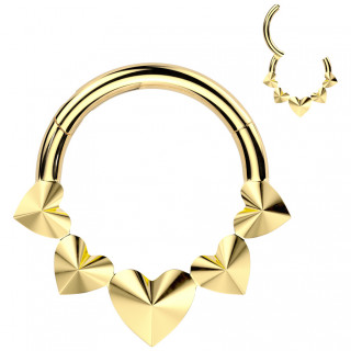 Anneau clicker Titane dor  coeurs chics (septum, hlix, lobe...)