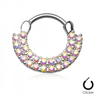 Anneau clips  double arc de strass Aurore borale