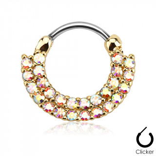 Anneau clips gris et dor  double arc de strass Aurore borale