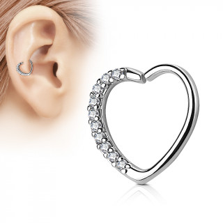 Anneau de cartilage/Daith tordable en coeur  strass - Clair