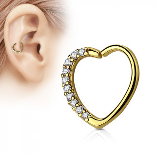 Anneau de cartilage/Daith tordable en coeur  strass - Plaqu or jaune