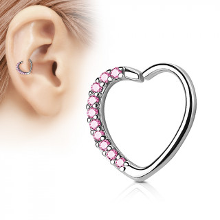 Anneau de cartilage/Daith tordable en coeur  strass - Rose