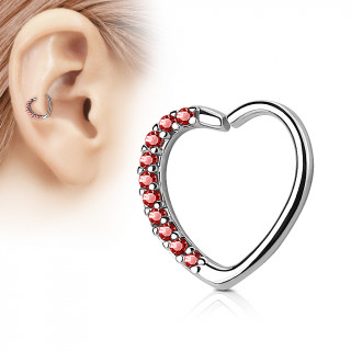 Anneau de cartilage/Daith tordable en coeur  strass - Rouge