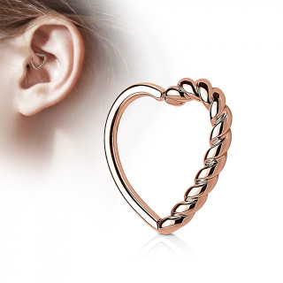 Anneau de cartilage tordable coeur cordage - Plaqu or rose