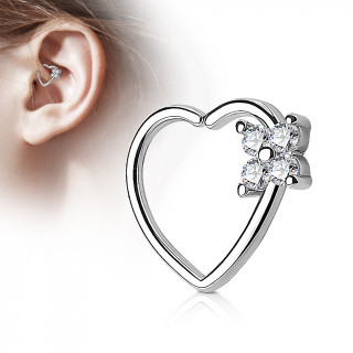 Anneau de cartilage tordable coeur  fleur strass - clair