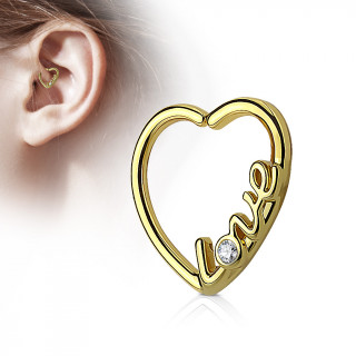 Anneau de cartilage tordable coeur "love" - Plaqu or jaune