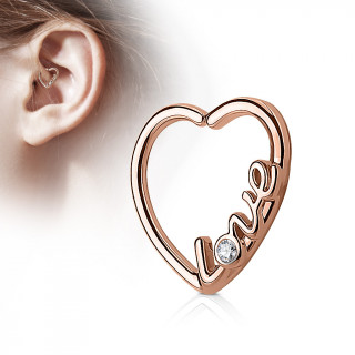 Anneau de cartilage tordable coeur "love" - Plaqu or rose