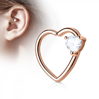 Anneau de cartilage tordable duo de coeur - Plaqu or rose