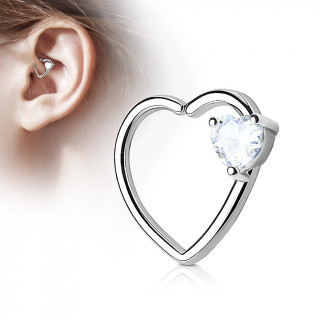 Anneau de cartilage tordable duo de coeur - strass clair