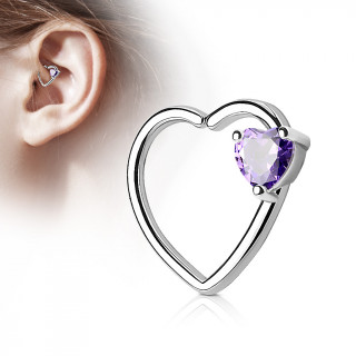 Anneau de cartilage tordable duo de coeur - strass tanzanite