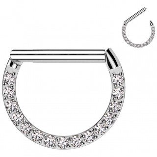 Anneau de piercing clicker à arc pavé de zirconiums en acier (hélix, septum, lobe...)