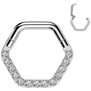 Anneau de piercing hxagonal pav de zirconiums (hlix, septum, lobe...)