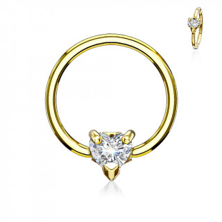 Anneau de piercing style CBR plaqué or jaune à strass coeur
