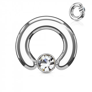 Anneau écarteur acier à cylindre captif serti d'un cristal