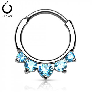 Anneau fermeture clips à 5 strass bleus asymétriques