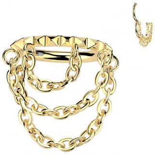 Anneau H�lix / conch en Titane Dor� � reliefs pyramides et chaines