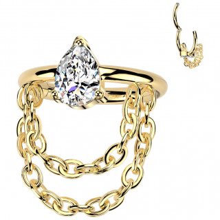 Anneau H�lix / conch en Titane Dor� � zirconium en goutte et chaines