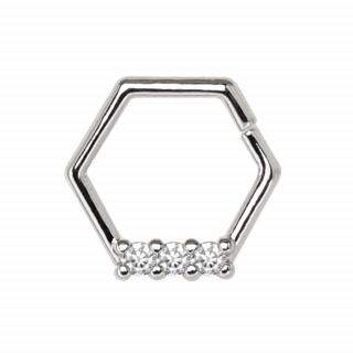 Anneau héxagonal à trio de strass