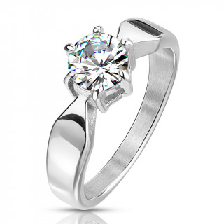 Anneau large femme acier style solitaire