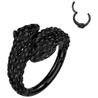 Anneau noir à charnière serpent à 2 têtes (acier haute précision)