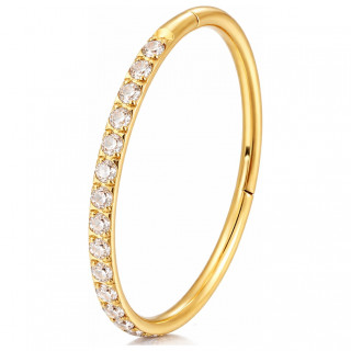 Anneau nostril en Titane dor� � tranche sertie de zirconiums (� charniere)