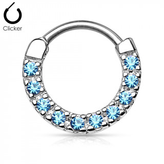 Anneau pav de strass bleus aqua  fermeture clips