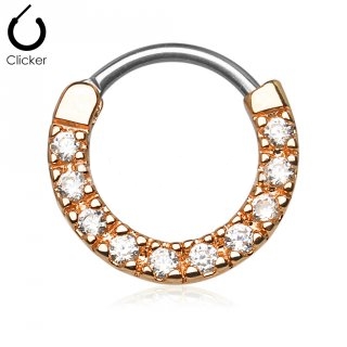 Anneau plaqué or rose pavé de strass clairs à fermeture clips