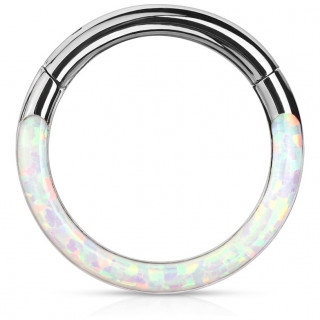 Anneau segment clipsable à arc d'Opale Blanche (acier haute précision)