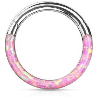 Anneau segment clipsable  arc d'Opale Rose (acier haute prcision)