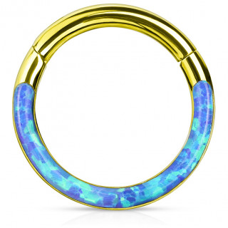 Anneau segment clipsable doré à arc d'Opale Bleue (acier haute précision)