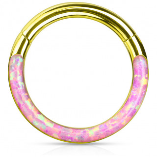 Anneau segment clipsable dor  arc d'Opale Rose (acier haute prcision)