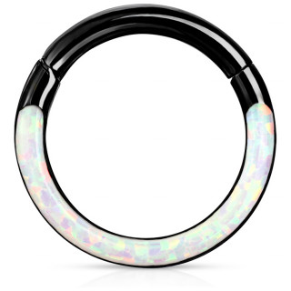 Anneau segment clipsable noir  arc d'Opale Blanche (acier haute prcision)