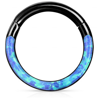 Anneau segment clipsable noir  arc d'Opale Bleue (acier haute prcision)