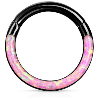 Anneau segment clipsable noir  arc d'Opale Rose (acier haute prcision)