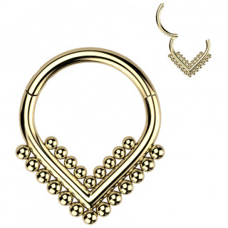 Anneau segment en Titane dor  chevrons de perles (septum, hlix, lobe...)