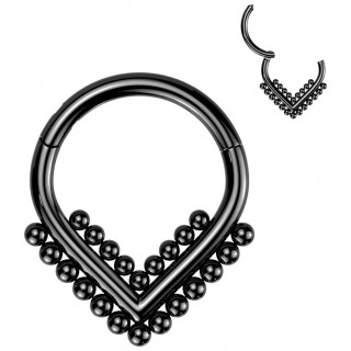 Anneau segment en Titane noir  chevrons de perles (septum, hlix, lobe...)