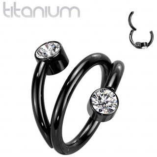 Anneau segment en Titane noir effet spirale à zirconium à chaque extrémité