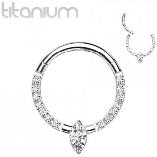 Anneau segment Titane  duo d'arcs et marquise zirconium