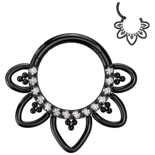 Anneau Titane fleur chic Noire  zirconiums (attache charnire)