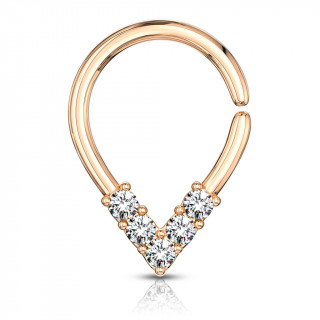 Anneau tordable  "V" strass - Cuivr (septum, cartilage...)