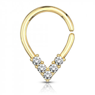 Anneau tordable  "V" strass - Dor (septum, cartilage...)