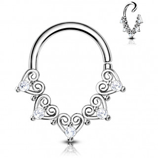 Anneau tordable Argent  coeurs en spirales (septum, hlix...)