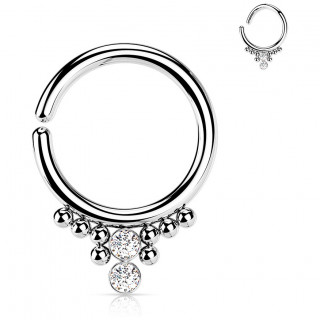 Anneau tordable clair en acier  perles et duo de strass