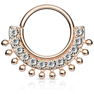 Anneau tordable Cuivré à éventail de strass et perles