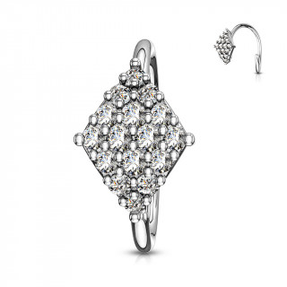 Anneau tordable de nez à losange pavé de strass