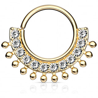 Anneau tordable Doré à éventail de strass et perles