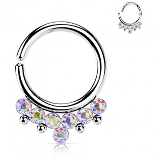 Anneau tordable en acier style bohmien  arc de strass et perles - Aurore Borale