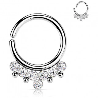 Anneau tordable en acier style bohmien  arc de strass et perles - clair