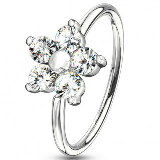 Anneau tordable nez à fleur strass - Clair