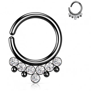 Anneau tordable Noir en acier style bohmien  arc de strass et perles